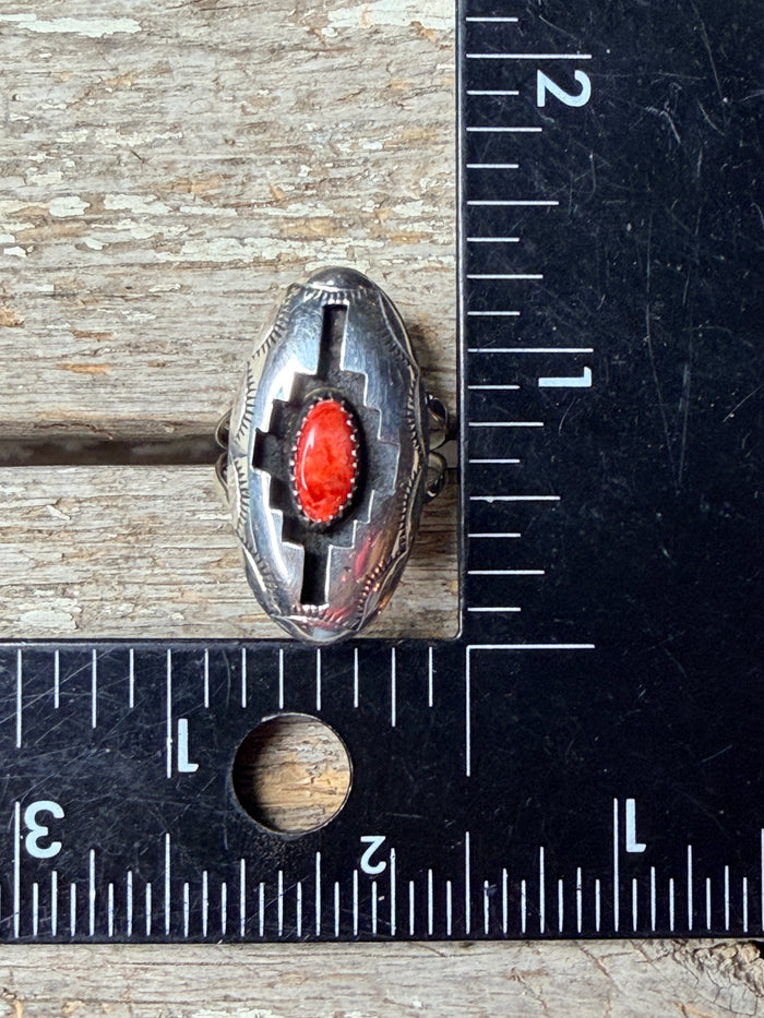 Native American Sterling Silver Spiny Oyster Ring By Felix Perry size 8.5