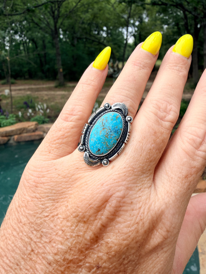Native American Sterling Silver Turquoise Ring By Daniel Benally. From R.B Company. Size 7