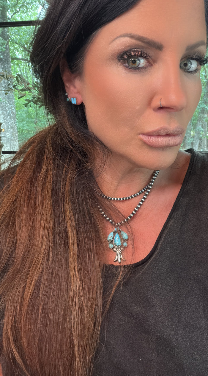 Native American Zuni Sterling Silver Turquoise Post Earring's By Juanita & Wilbert.