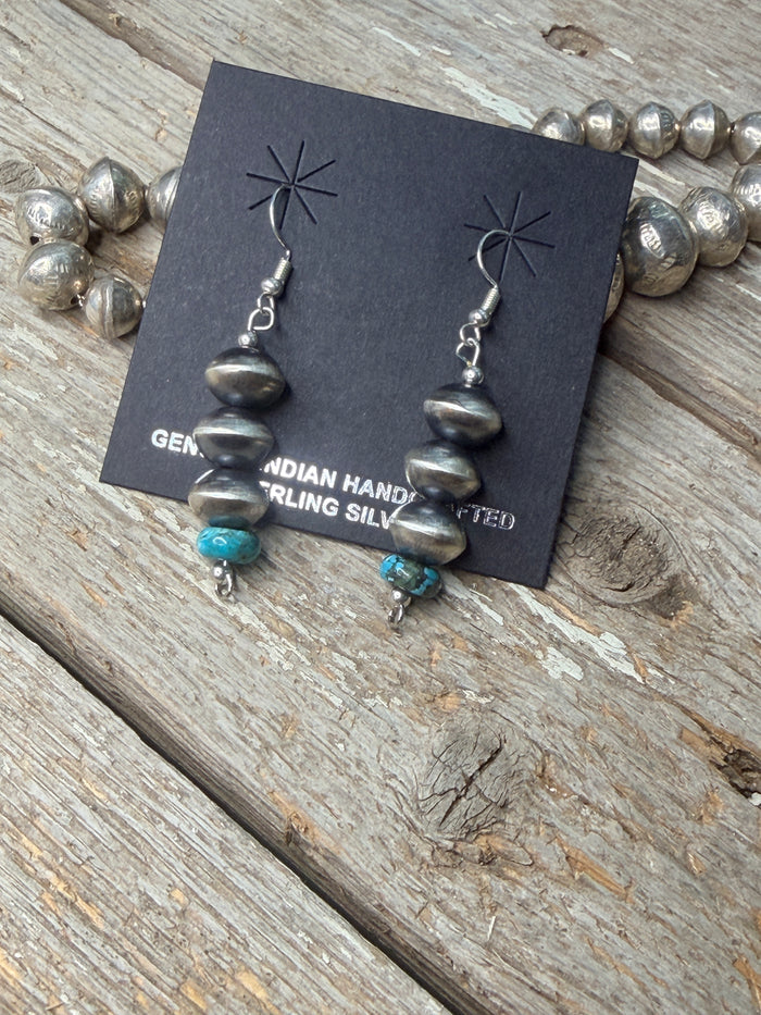 Native Handmade Navajo Sterling Silver with Turquoise stone Handmade Bead Dangle Earrings