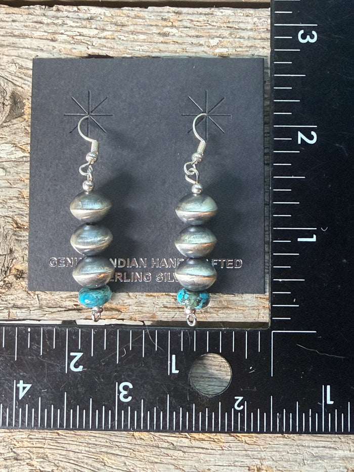 Native Handmade Navajo Sterling Silver with Turquoise stone Handmade Bead Dangle Earrings