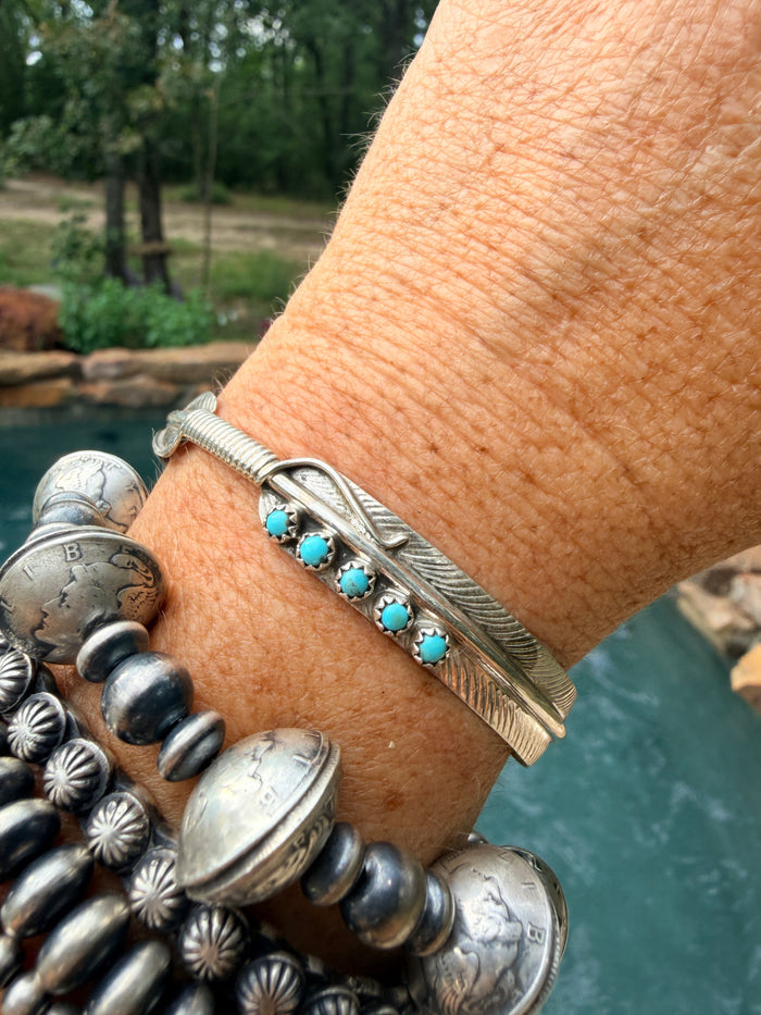 Native Made 5 Stone Kingman Feather Cuff