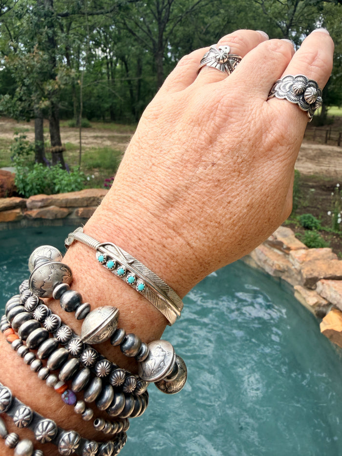 Native Made 5 Stone Kingman Feather Cuff