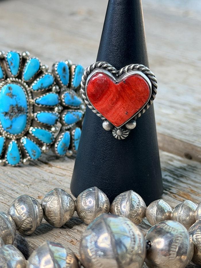 Native Made Adjustable Red Spiny Oyster Heart Ring By Irene Kee