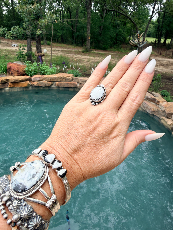 Native Made Adjustable White Buffalo Ring by Eugene Belone