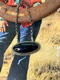 Native Made Black Onyx Oval Sterling Silver Necklace by Freda Martinez