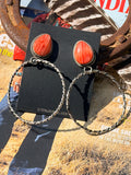 Native Made by Elouise Kee Red Spiny Oyster & Sterling Silver Post Dangle Earrings