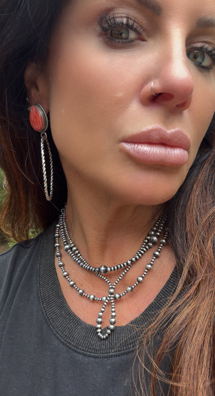 Native Made by Elouise Kee Red Spiny Oyster & Sterling Silver Post Dangle Earrings