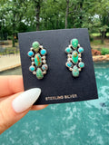 Native Made by Pearline Spencer Kingman Turquoise & Sterling Silver Post Dangle Cluster Earrings