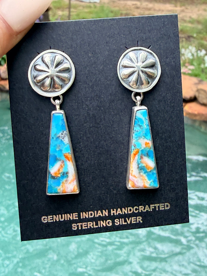 Native Made Concho and Creamsicle Spice Post Dangle Earrings stamped E