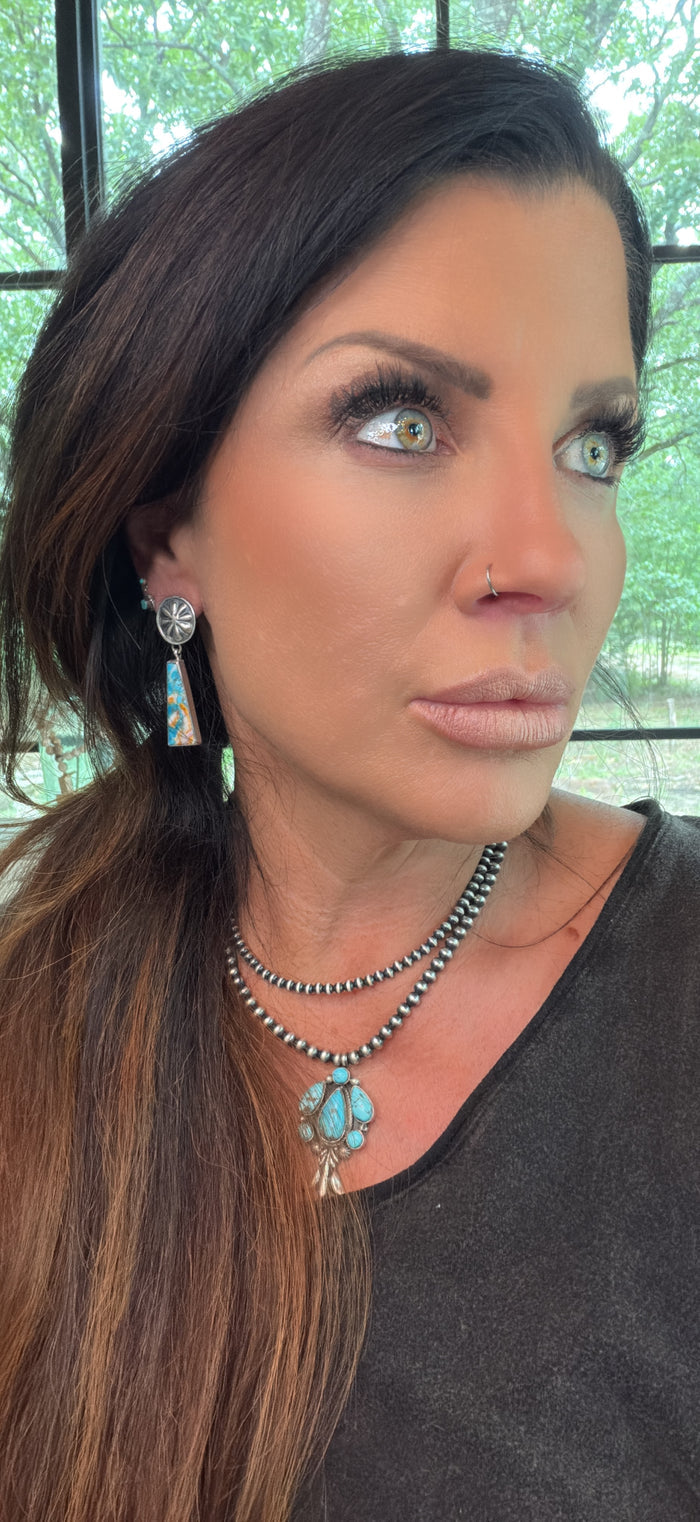 Native Made Concho and Creamsicle Spice Post Dangle Earrings stamped E