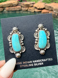 Native Made Detailed Sterling Silver and Turquoise Post Earrings by Sadie Jim