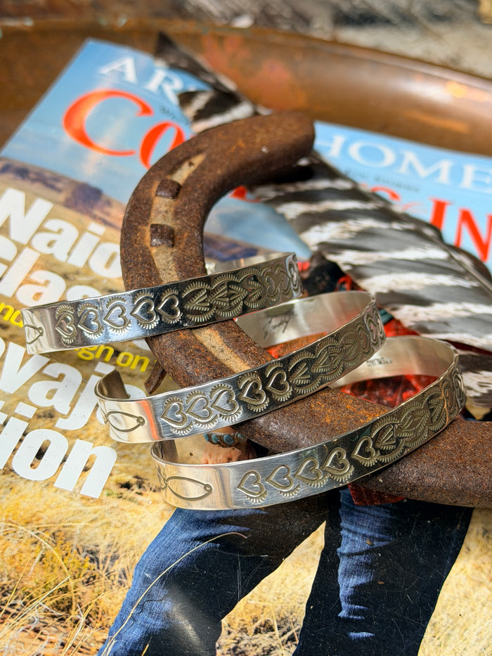 Native Made Freddy Platero All Silver Heart Cuff