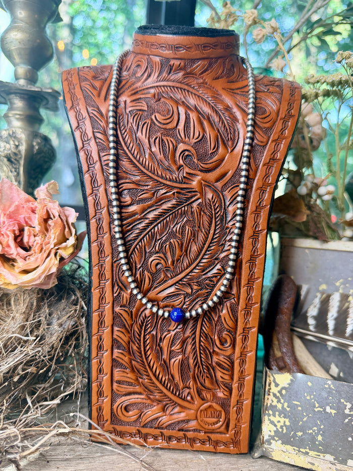 Native Made Lapis and Sterling Silver 4mm Pearl Necklace 20”
