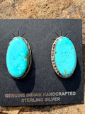 Native Made Large Oval Turquoise Post Earrings By Mike Dedman