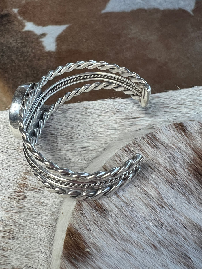 Native Made Mine Number 8 Turquoise Cuff with Sterling Silver Design