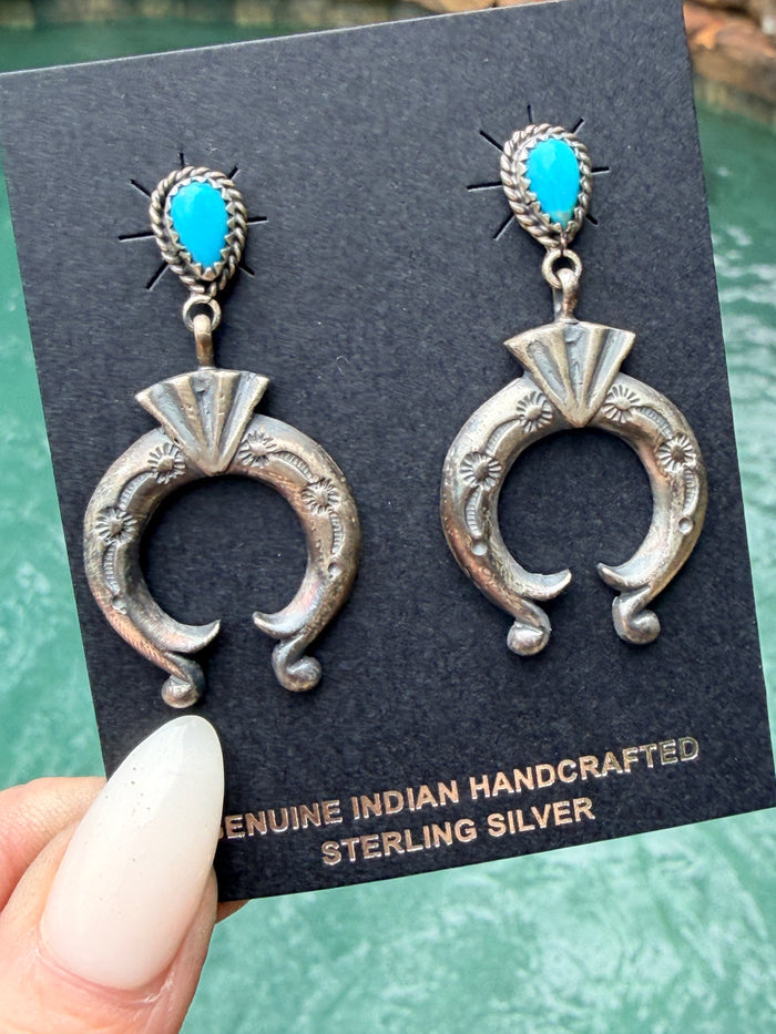 Native Made Naja Turquoise Earrings by Navajo Artist Verley Betone
