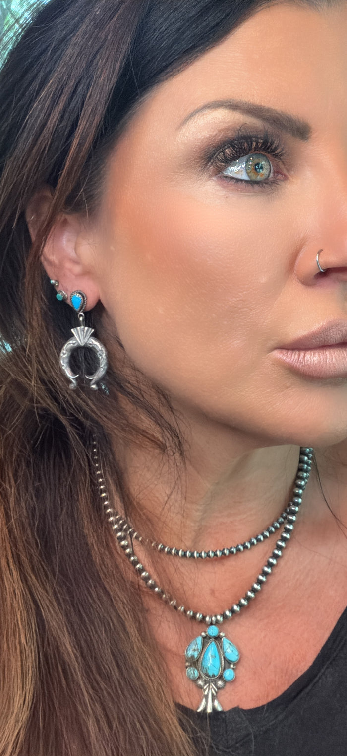 Native Made Naja Turquoise Earrings by Navajo Artist Verley Betone