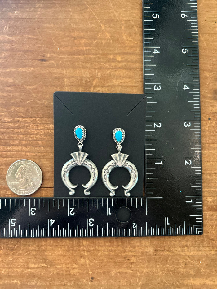 Native Made Naja Turquoise Earrings by Navajo Artist Verley Betone