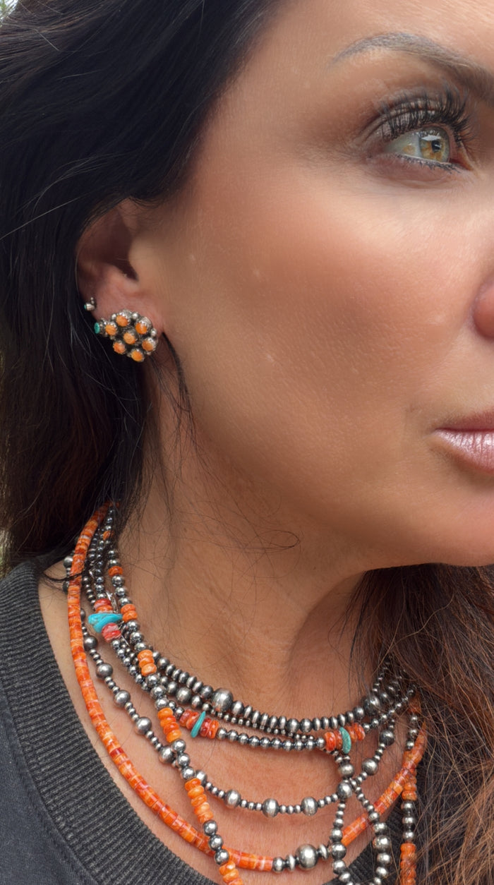 Native Made Orange Spiny Cluster Studs by Maxine Ramirez