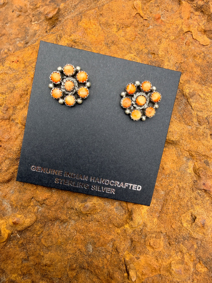 Native Made Orange Spiny Cluster Studs by Maxine Ramirez