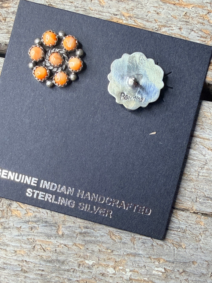 Native Made Orange Spiny Cluster Studs by Maxine Ramirez
