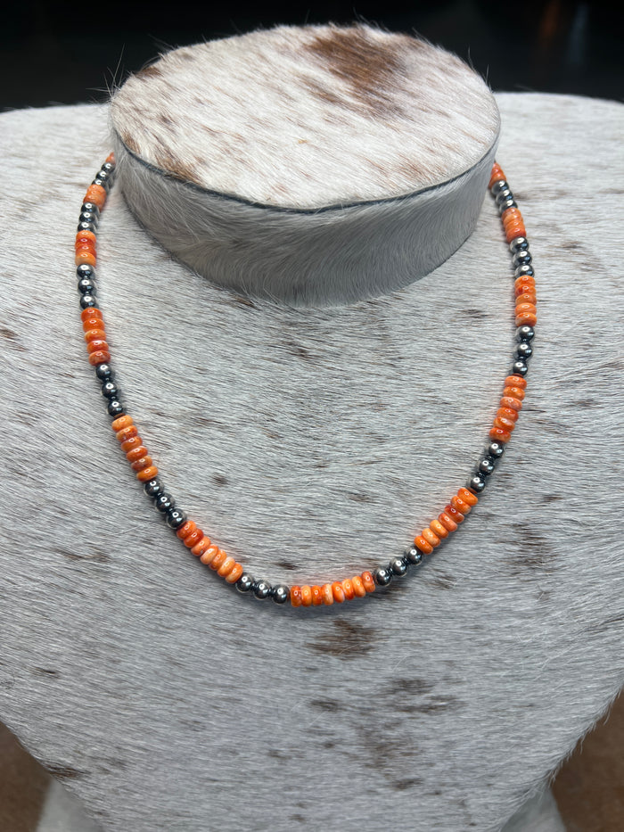 Native Made Orange Spiny Rondelle Necklace