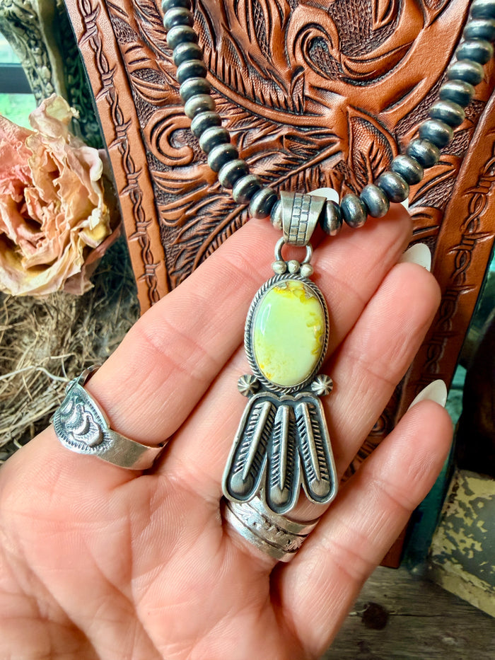 Native Made Palomino Feather Pendant by Maria Benally