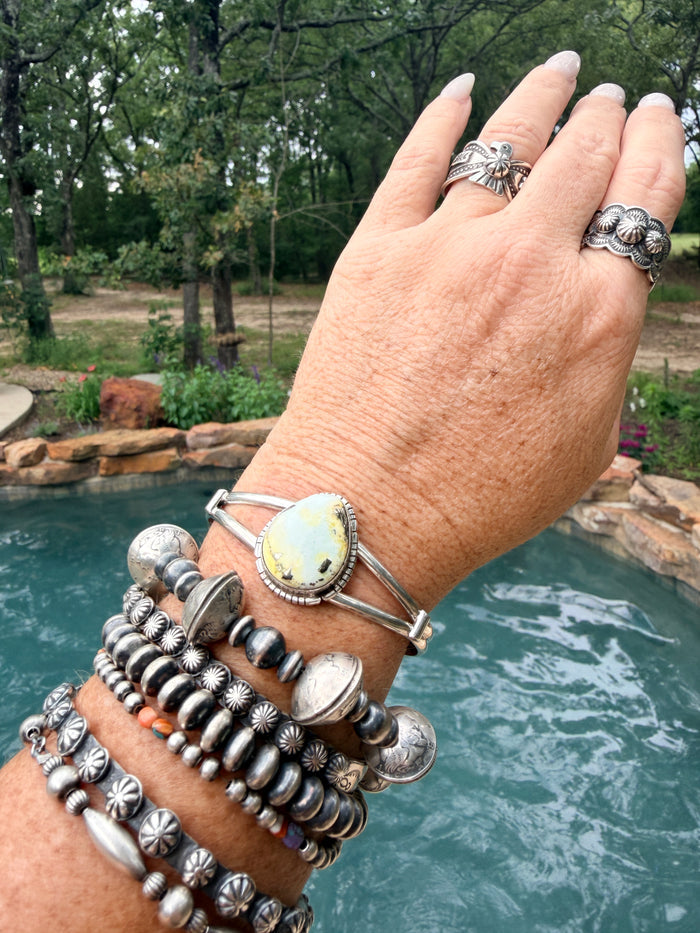 Native Made Palomino Sterling Silver Cuff by Samson Etsitty