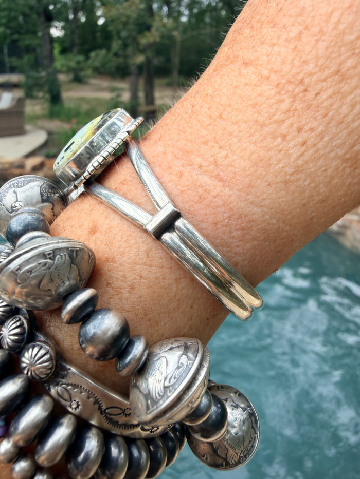 Native Made Palomino Sterling Silver Cuff by Samson Etsitty