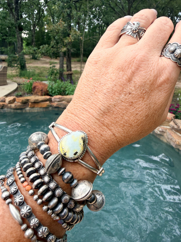 Native Made Palomino Sterling Silver Cuff by Samson Etsitty