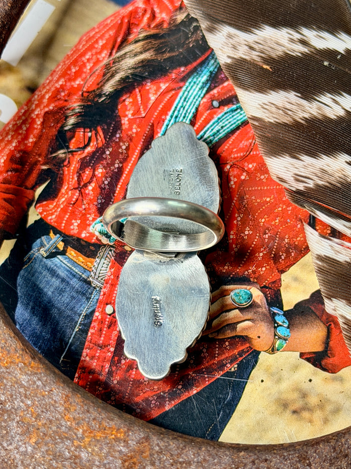 Native Made Pink Conch Adjustable Ring by Eugene Belone