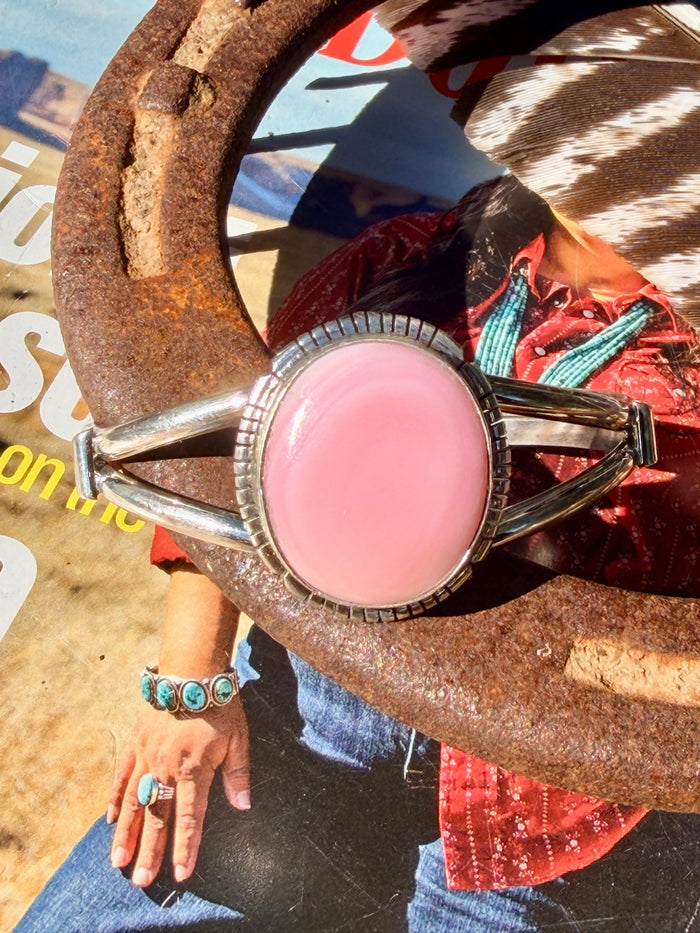 Native Made Pink Conch Cuff by Samson Etcitty