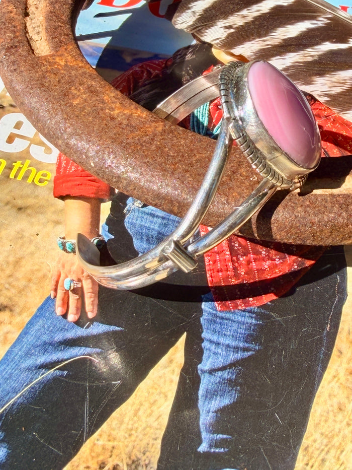 Native Made Pink Conch Cuff by Samson Etcitty