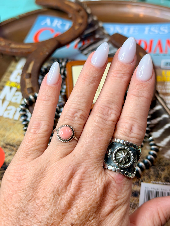 Native Made Pink Conch Ring by Ester White size 7