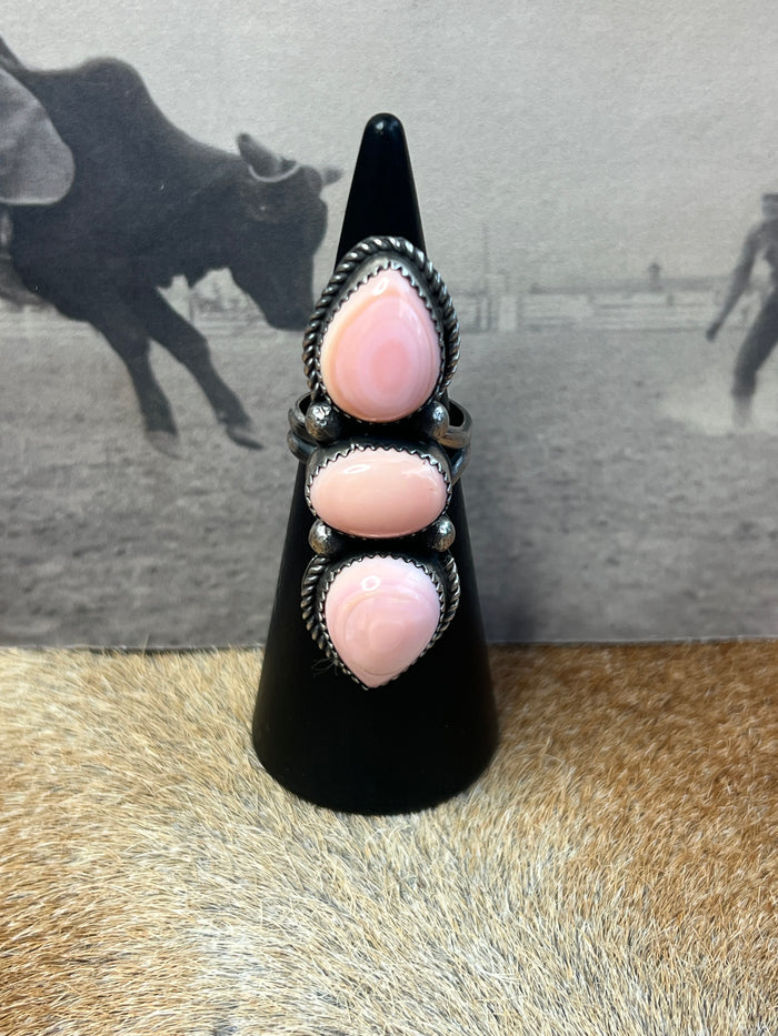 Native Made Queen Pink Conch and Sterling Silver Adjustable Ring by Tia Long