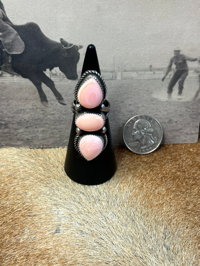 Native Made Queen Pink Conch and Sterling Silver Adjustable Ring by Tia Long
