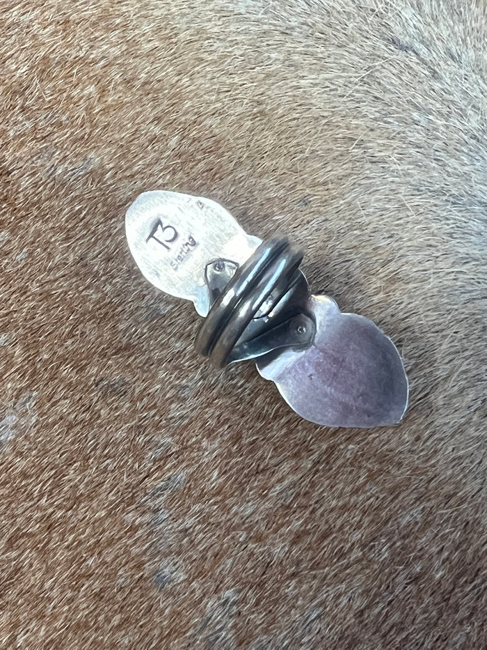 Native Made Queen Pink Conch and Sterling Silver Adjustable Ring by Tia Long