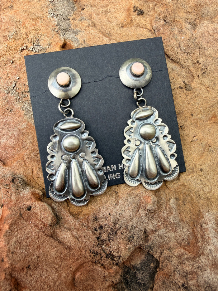 Native Made Queen Pink Conch Concho Post Dangles