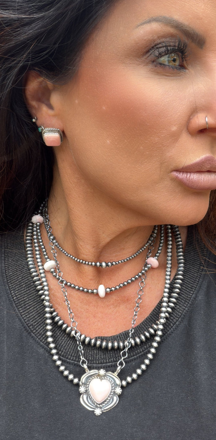 Native Made Queen Pink Conch Heart Necklace with Beautiful Stamping by JJJ