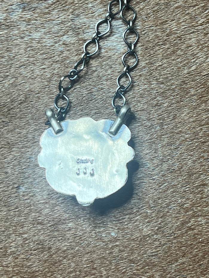 Native Made Queen Pink Conch Heart Necklace with Beautiful Stamping by JJJ