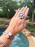 Native Made Queen Pink Conch Shell and Sterling Silver Cluster Ring Size 8.5