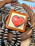 Native Made Red Spiny Large Heart Adjustable Ring stamped D
