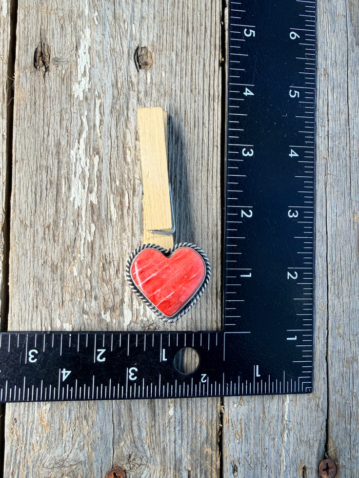 Native Made Red Spiny Large Heart Adjustable Ring stamped D