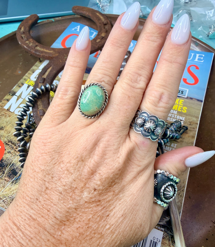 Native Made Royston Dome Turquoise Sterling Silver Ring Size 6