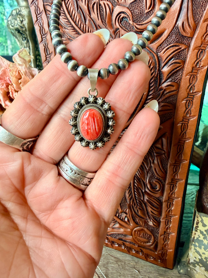 Native Made Scott Skeet Spiny Oyster & Sterling Silver Pendant