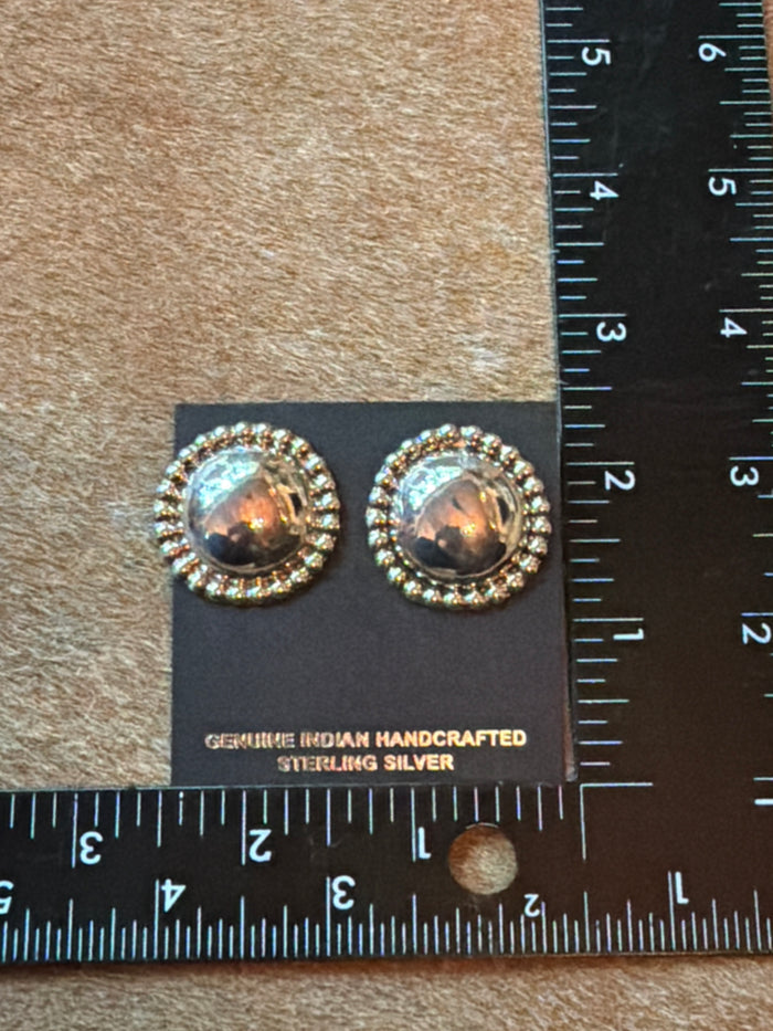 Native Made Silver Dome Earrings with Rope Design