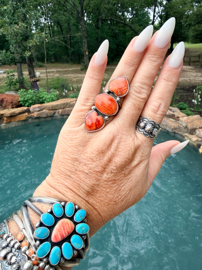 Native Made Spiny Oyster Heart Statement Ring by Marcella James Size 7