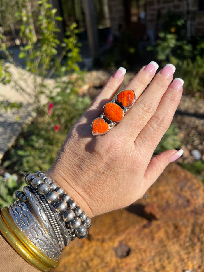Native Made Spiny Oyster Heart Statement Ring by Marcella James Size 7