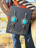 Native Made Square Kingman Turquoise with Concho Post Earrings by Delgarito